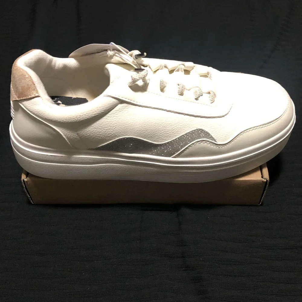 Hey Dude Women's Hudson Lift Metallic Sneakers, Size 9, White, 41985-100